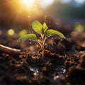 Soils nurturing embrace, close-up reveals a young plants journey towards sunlight