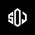 SOJ letter logo design with polygon shape. SOJ polygon and cube shape logo design. SOJ hexagon vector logo template white and Royalty Free Stock Photo
