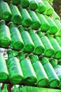 Soju bottles - green alcohol closely.