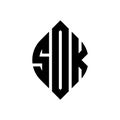 SOK circle letter logo design with circle and ellipse shape. SOK ellipse letters with typographic style. The three initials form a