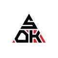 SOK triangle letter logo design with triangle shape. SOK triangle logo design monogram. SOK triangle vector logo template with red