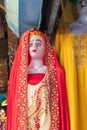 Mannequin in a headscarf at a market in Srinagar