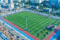 SOKCHO, KOREA, OCTOBER 27, 2019: Aerial view of a football practice at Sokcho, Republic of Korea