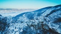 Soko Grad medieval fortress in Sokobanja, Serbia, panoramic aerial winter view