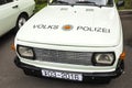 Sokolniki Park, Moscow, Russia-May 21, 2016: the front part of the old police car `Volkswagen`, with the emblem of the German Demo