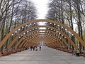 Sokolniki park, sunny autumn day wooden arch