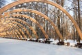 Sokolniki park, sunny winter day, Wooden arch - symbol of the pa