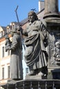 Sokolov, Czech Republic - August 10, 2023: Fragment of Plague Column on the Market Square in center of Sokolov, a town in the