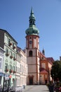 Sokolov, Czech Republic - August 10, 2023: Roman Catholic church of St. James (Jakuba Vetsiho) on the Market Square