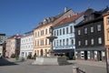 Sokolov, Czech Republic - August 10, 2023: Sculpture in the fountain on the Market Square in center of Sokolov, a town in the