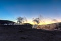 The Sol de la Manana, Rising Sun steaming geyser field high up in a massive crater in Bolivian Altiplano, Bolivia Royalty Free Stock Photo