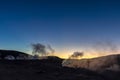 The Sol de la Manana, Rising Sun steaming geyser field high up in a massive crater in Bolivian Altiplano, Bolivia Royalty Free Stock Photo