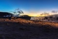 The Sol de la Manana, Rising Sun steaming geyser field high up in a massive crater in Bolivian Altiplano, Bolivia Royalty Free Stock Photo