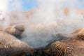 The Sol de la Manana, Rising Sun steaming geyser field high up in a massive crater in Bolivian Altiplano, Bolivia Royalty Free Stock Photo