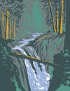 Sol Duc Falls on Soleduck River Olympic National Park Washington State WPA Poster Art