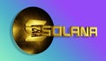 Solana coin with logo on gradient background. Crypto currency concept