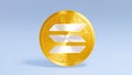 solana cryptocurrency, sol token sign and logo on golden coin, 3d rendering on a blue background