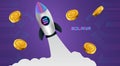 Solana SOL crypto currency banner with rocket illustration