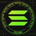 Solana SOL symbol with crypto currency themed background design.