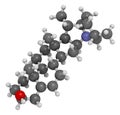 Solanidine potato toxin molecule. 3D rendering. Atoms are represented as spheres with conventional color coding: hydrogen (white