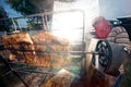 Solar-Barbecued pork from a glass.