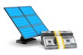 Solar battery and cash on white background