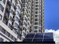 The solar battery panel mounted near modern apartment building in Kyiv, Ukraine Royalty Free Stock Photo