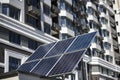 The solar battery panel mounted near modern apartment building in Kyiv, Ukraine Royalty Free Stock Photo