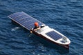 Solar boat in Port Hercules during Monaco Solar Boat Challenge.