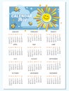 Solar calendar 2022. Calendar template with cartoon sun, ladybird. Vector cartoon character.