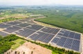 Solar cell energy farm. High angle view of solar panels on an energy farm. full frame background texture. Aerial view Power plant