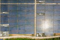 Solar cell energy farm. High angle view of solar panels on an energy farm. full frame background texture. Aerial view Power plant