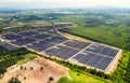 Solar cell energy farm. High angle view of solar panels on an energy farm. full frame background texture. Aerial view Power plant