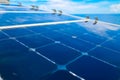 Solar Cell Generated Electrical Power by Sun Light, Closeup of Blue Photovoltaic Solar Panels, Green Energy for Safe World Royalty Free Stock Photo