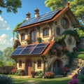 Solar cell house with old style Royalty Free Stock Photo