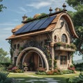 Solar cell house with old style Royalty Free Stock Photo
