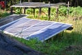 Solar cell panel be utilized for produce electric current use in house in countryside. Royalty Free Stock Photo