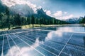 Solar cell panel in country mountain landscape Royalty Free Stock Photo