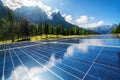Solar cell panel in country mountain landscape