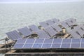 Solar cell panels installed on the water. Royalty Free Stock Photo