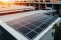 Solar cell panels on rooftop of house at city, Save energy concept, top view Royalty Free Stock Photo