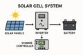 Solar cell system diagram featuring panels inverter battery and charge controller for basic renewable energy understanding and Royalty Free Stock Photo