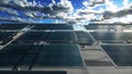 Solar cells panels under the sun sky and cloud reflection. Green power, ecology, clean and alternative energy source Royalty Free Stock Photo