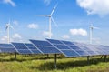 Solar cells and wind turbines in power station alternative renewable energy from nature Royalty Free Stock Photo