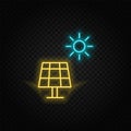 solar, charge, battery neon vector icon. Blue and yellow neon vector icon Royalty Free Stock Photo