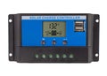 Electronic solar charge controller with digital screen and USB ports isolated on Royalty Free Stock Photo