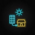 solar, charger, home neon vector icon. Blue and yellow neon vector icon
