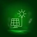 Solar, charger, sun neon vector icon. Save the world, green neon