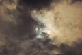 Solar disk filtred trough clouds. shining sun on summer sky Royalty Free Stock Photo