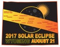 2017 Solar Eclipse Across Wyoming Cities Map vector Illustration